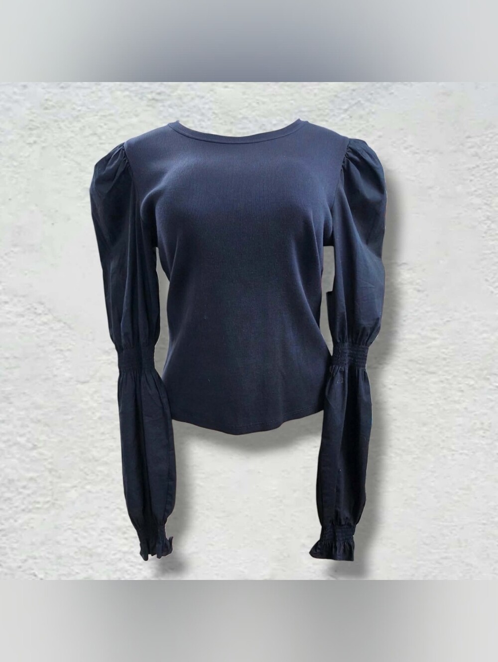 Veronica Beard Navy Puff-Sleeve Long Sleeve Top